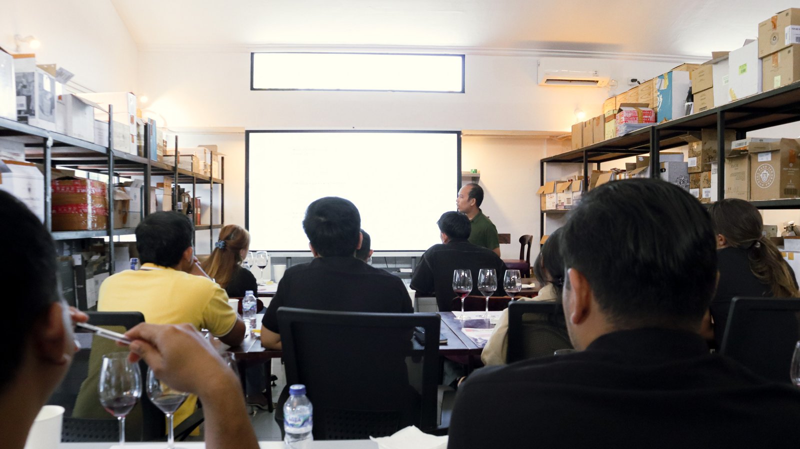 Educator presenting wine fundamentals to WSET class